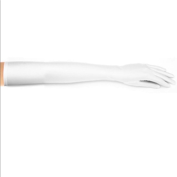 Above Elbow Bridal or Prom Gloves in Shiny White Satin - Picture 3 of 4